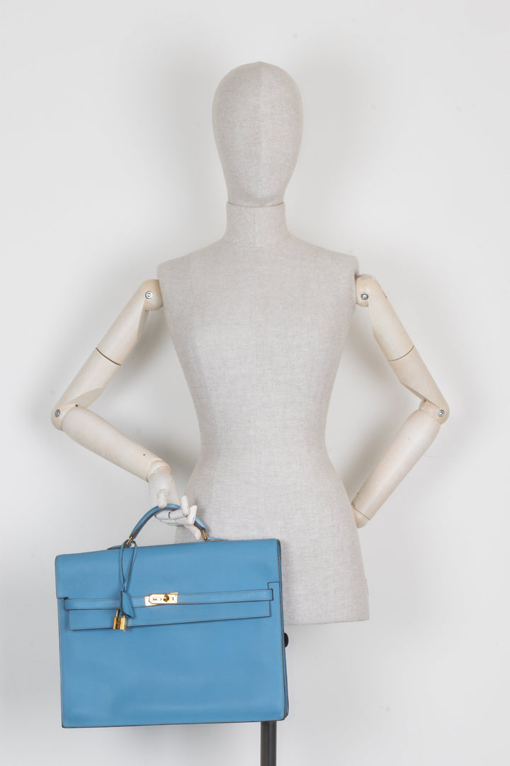HERMÈS Kelly Depeches 38 Briefcase Blue Epsom