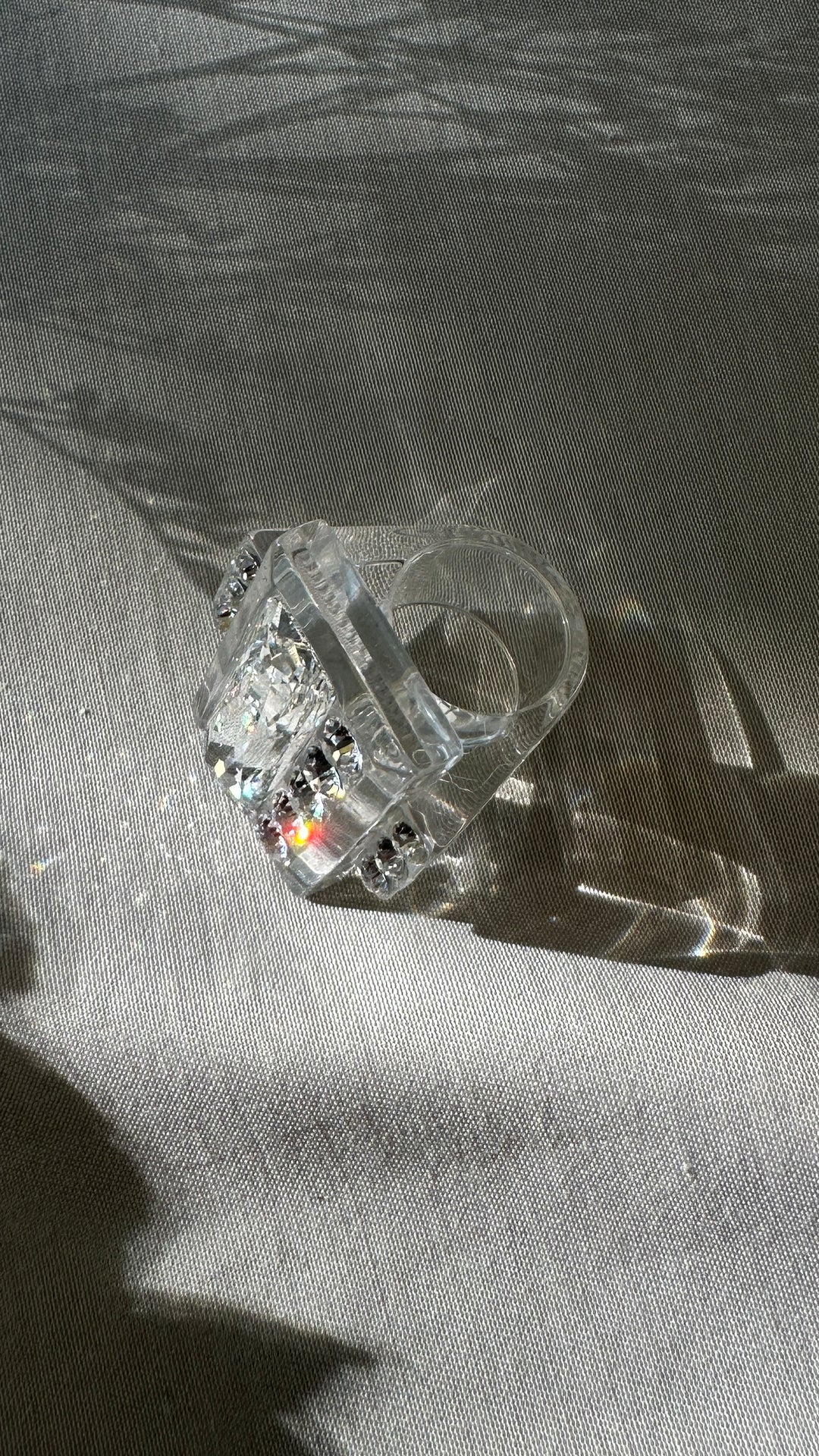 CHRISTIAN DIOR Lucite & Crystal Cocktail Ring PVC