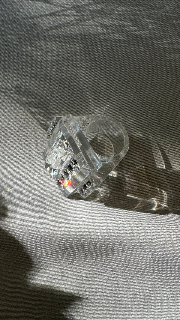 CHRISTIAN DIOR Lucite & Crystal Cocktail Ring PVC