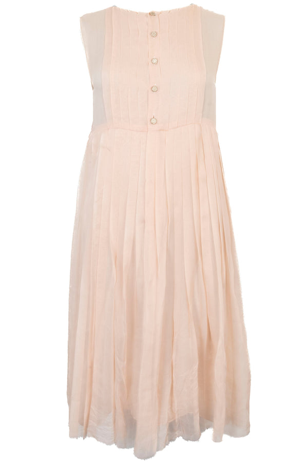 CHANEL Pleated Dress Silk Pink
