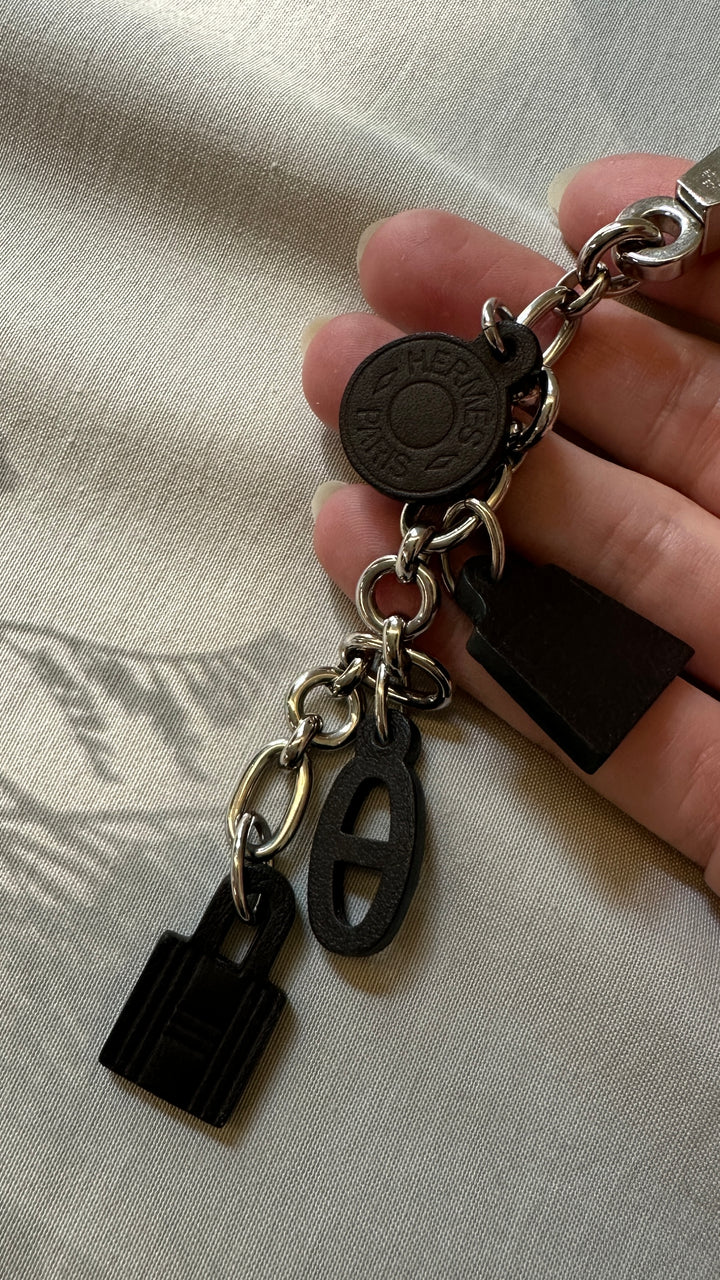 HERMÈS Olga Bag Charm Leather Black Silver