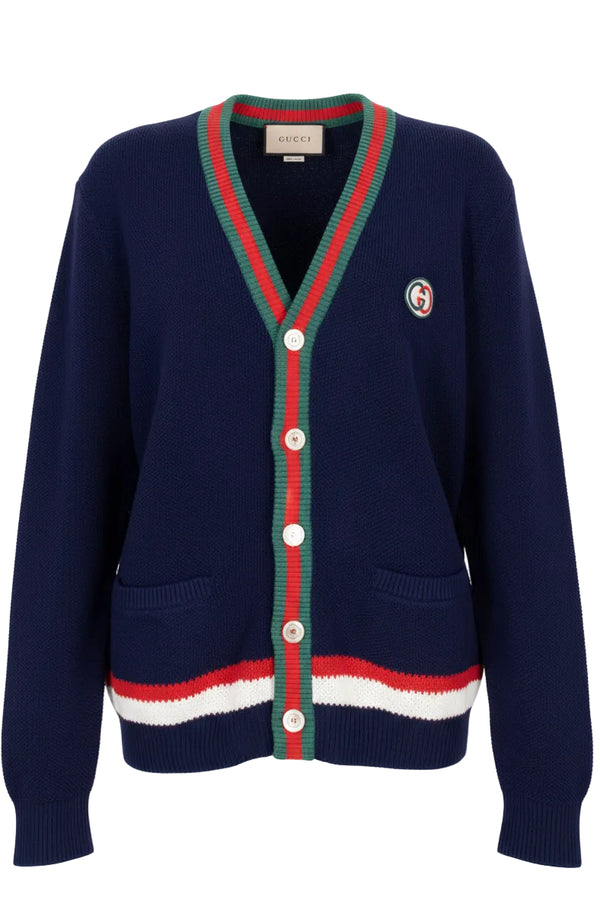 GUCCI Cardigan en maille rayée Web GG bleu