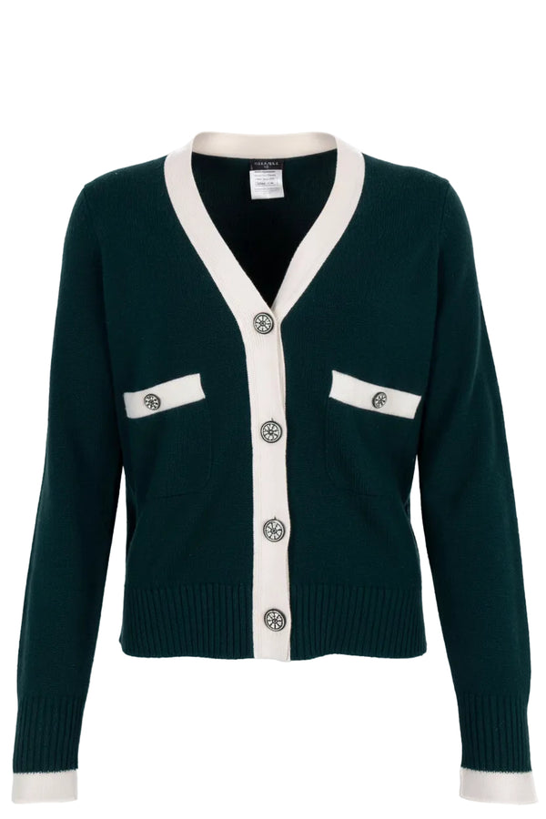 Gilet en maille à col V CHANEL 2016, vert cachemire