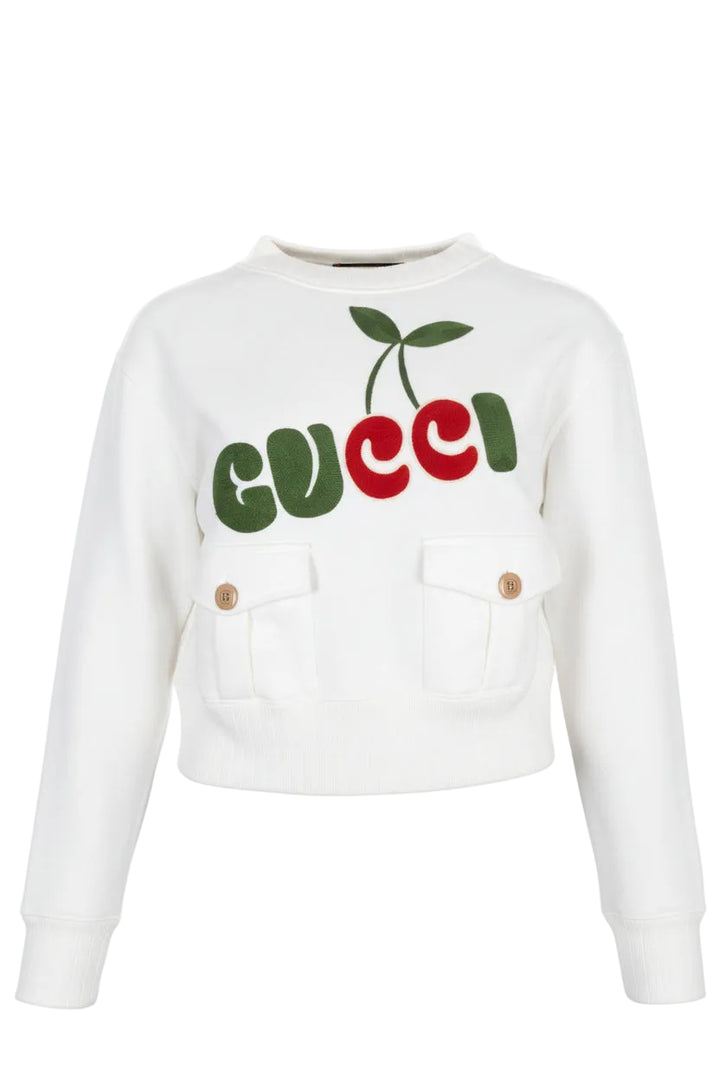 Pull GUCCI blanc à poches plaquées cerises
