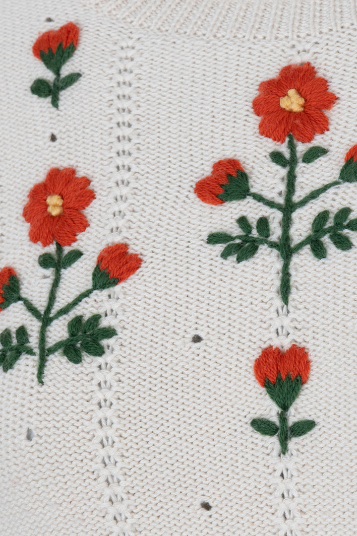 GUCCI 2021 Flower Embroidered Knit Cream