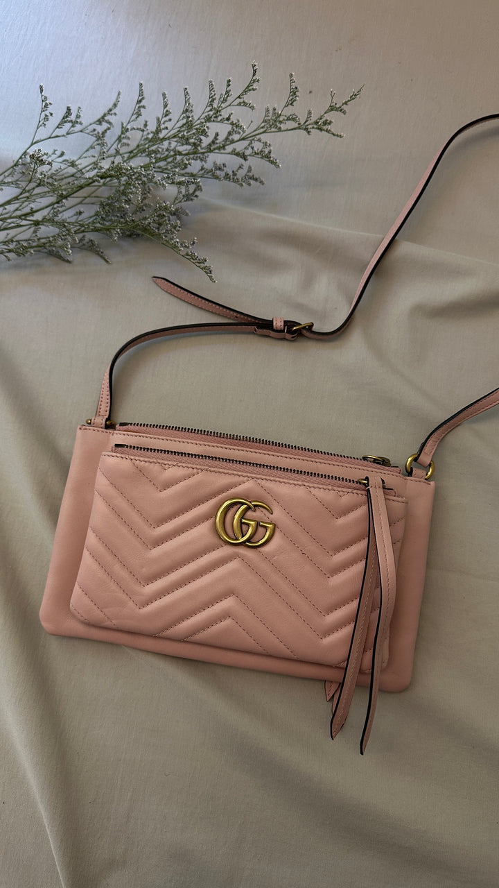 Petit sac bandoulière à double fermeture éclair GUCCI GG Marmont Blush