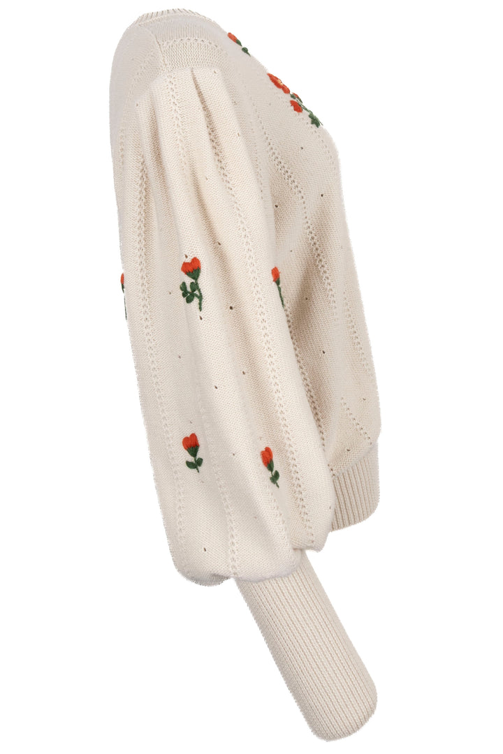 GUCCI 2021 Flower Embroidered Knit Cream