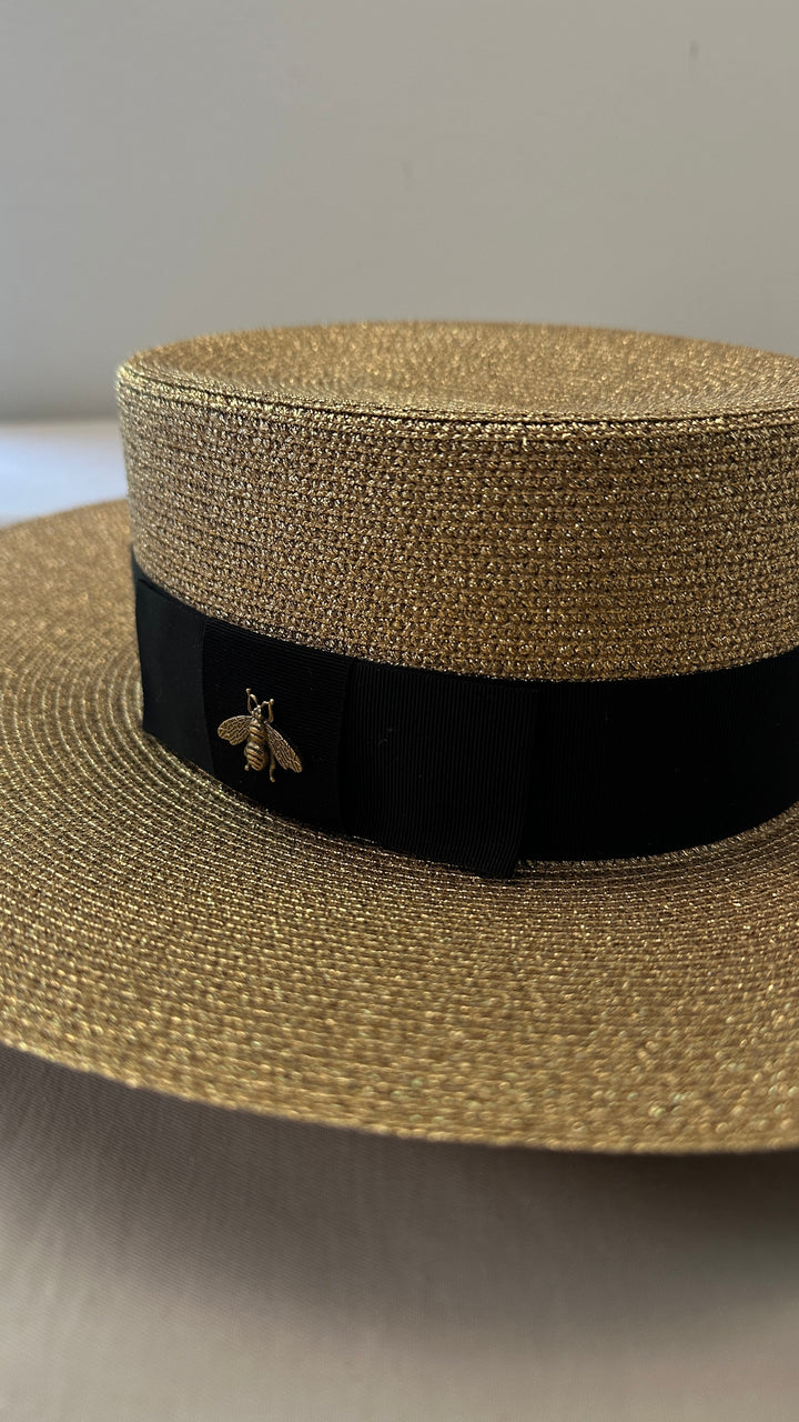 GUCCI Raffia Bee Hat Gold