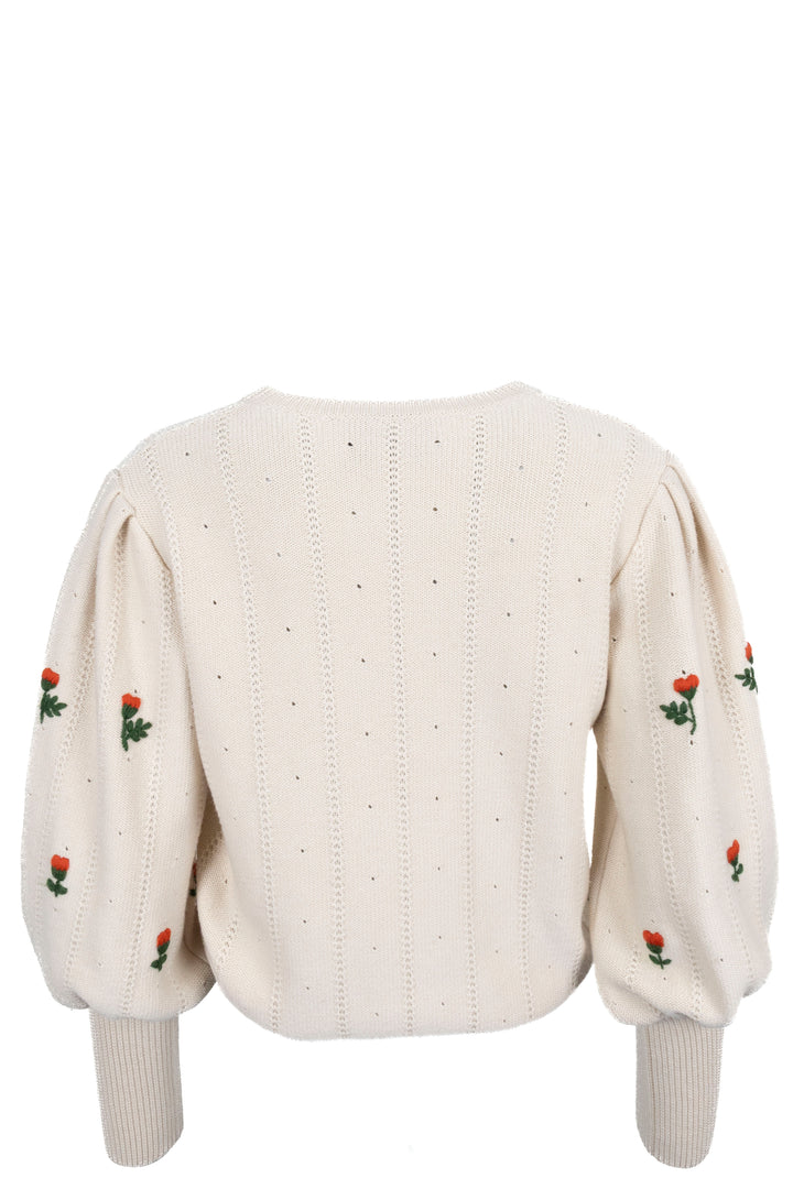 GUCCI 2021 Flower Embroidered Knit Cream