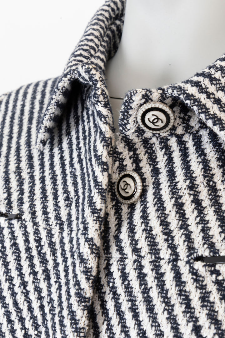 CHANEL 2015 Two Piece Fantasy Tweed Navy White