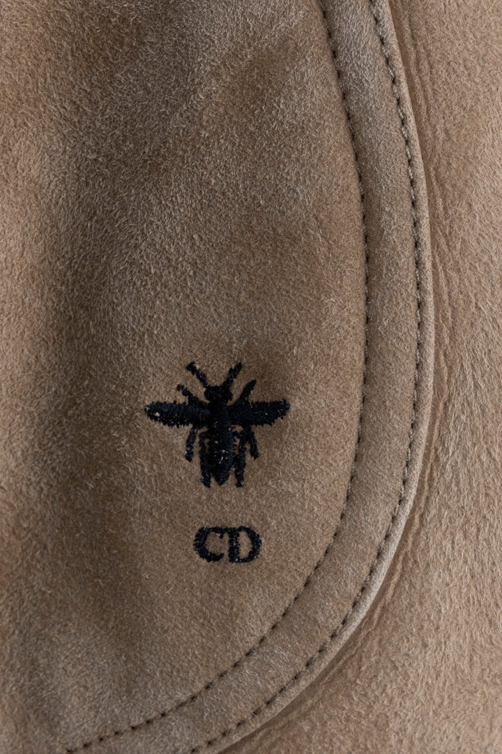 CHRISTIAN DIOR Reversible Shearling Zip Bomber Jacket Suede Beige