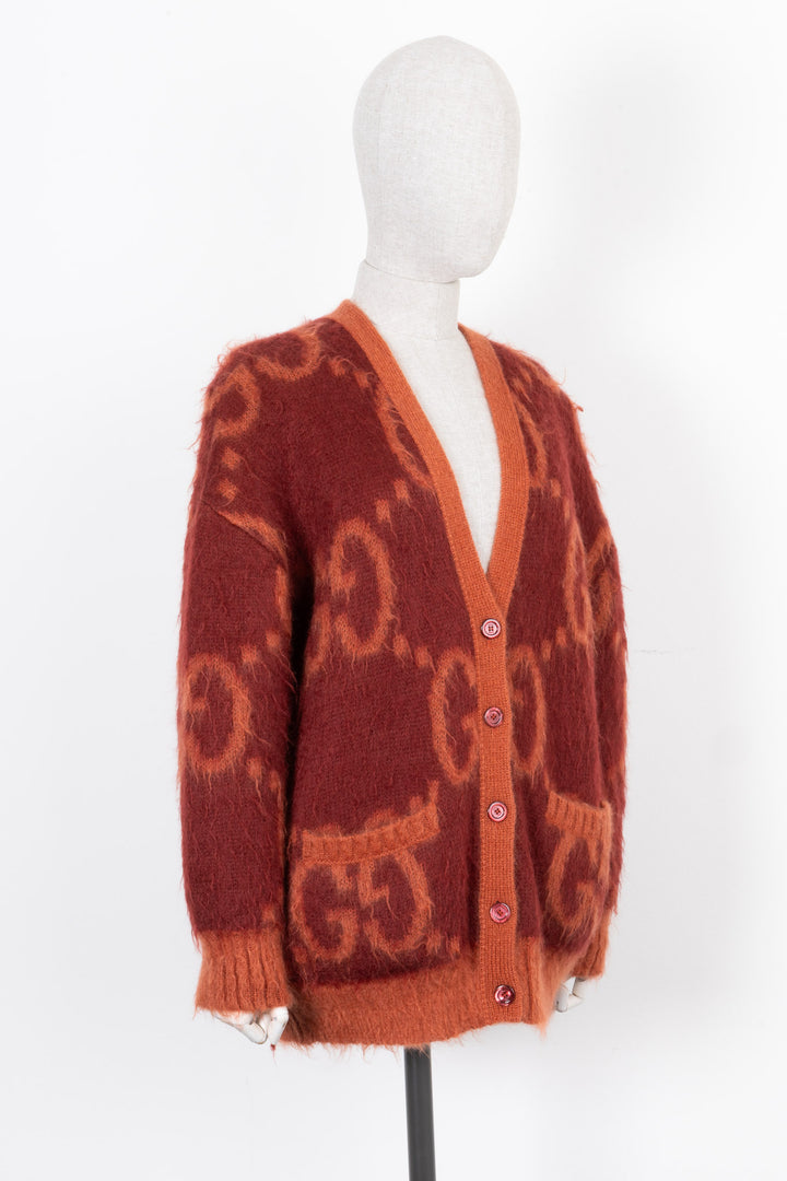 GUCCI GG Reversible Knit Cardigan Red Orange