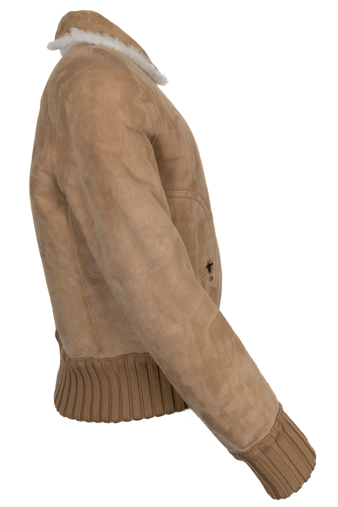 CHRISTIAN DIOR Reversible Shearling Zip Bomber Jacket Suede Beige