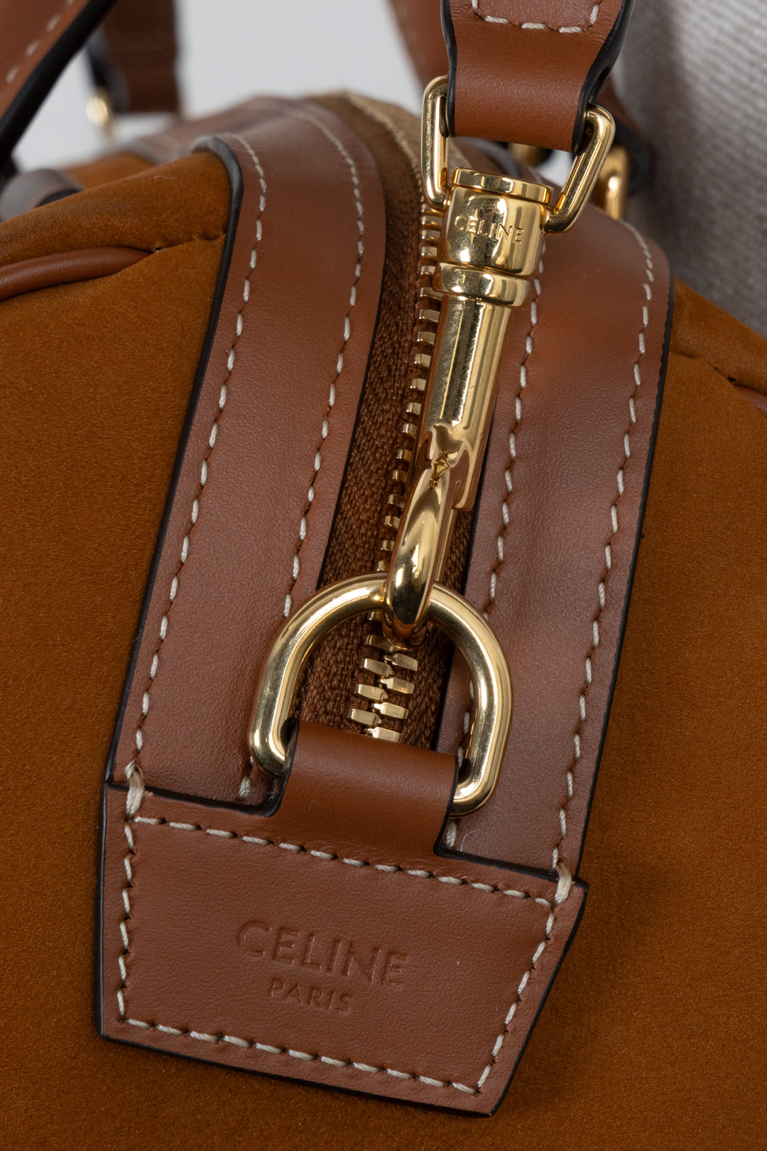 CELINE Boston Bag Suede Cognac