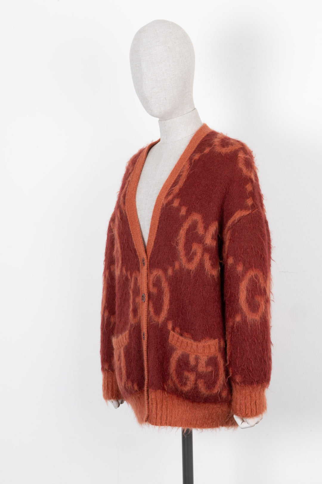 GUCCI GG Reversible Knit Cardigan Red Orange