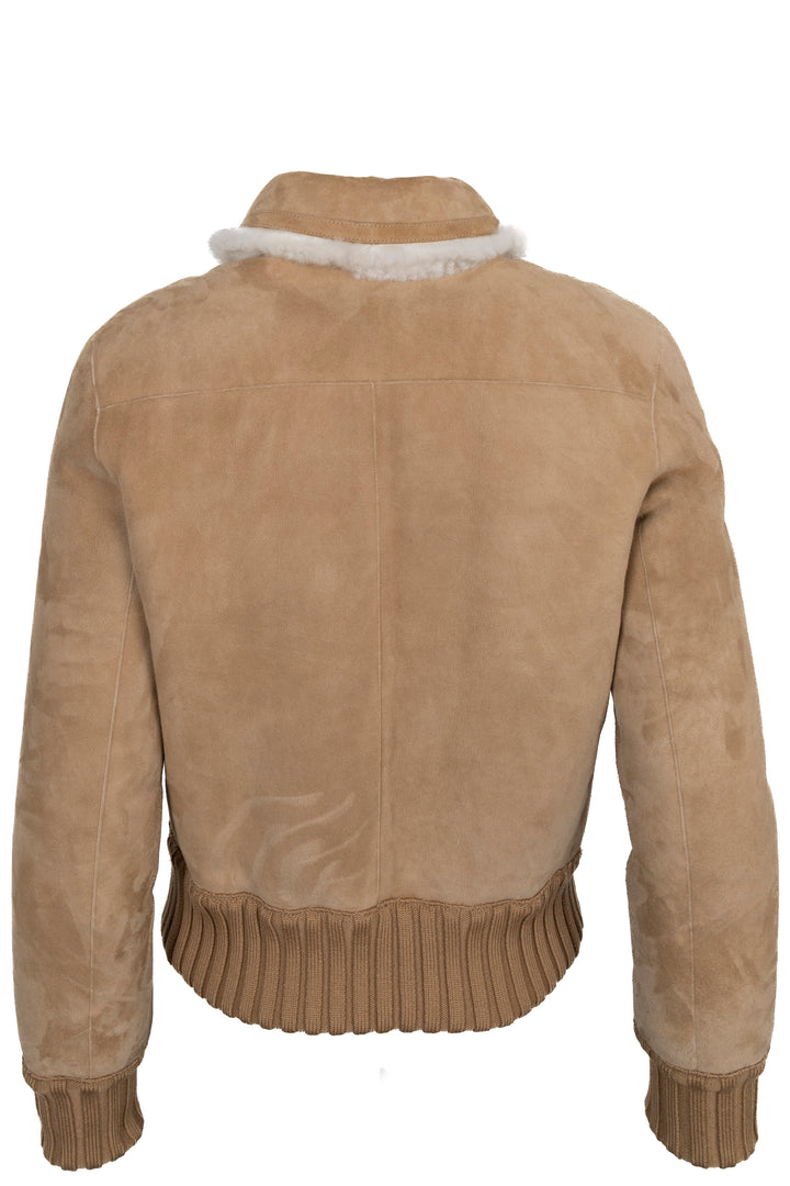 CHRISTIAN DIOR Reversible Shearling Zip Bomber Jacket Suede Beige
