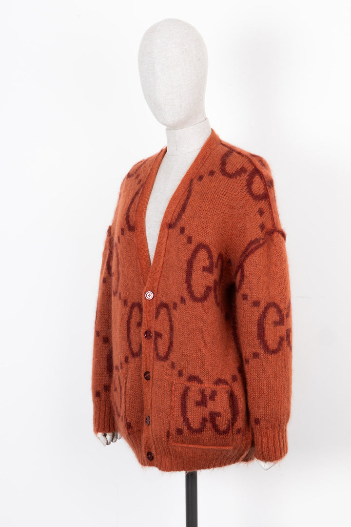 GUCCI GG Reversible Knit Cardigan Red Orange