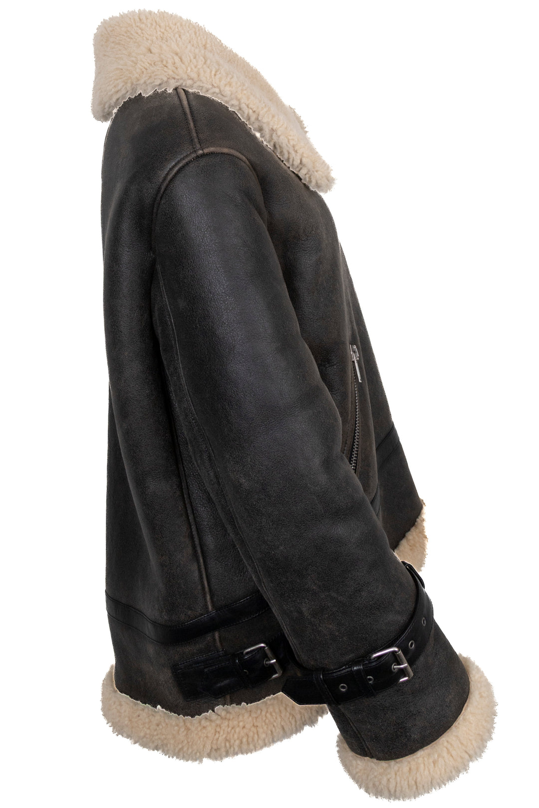 Blouson bomber marron SAINT LAURENT 2023 avec bordure en peau lainée