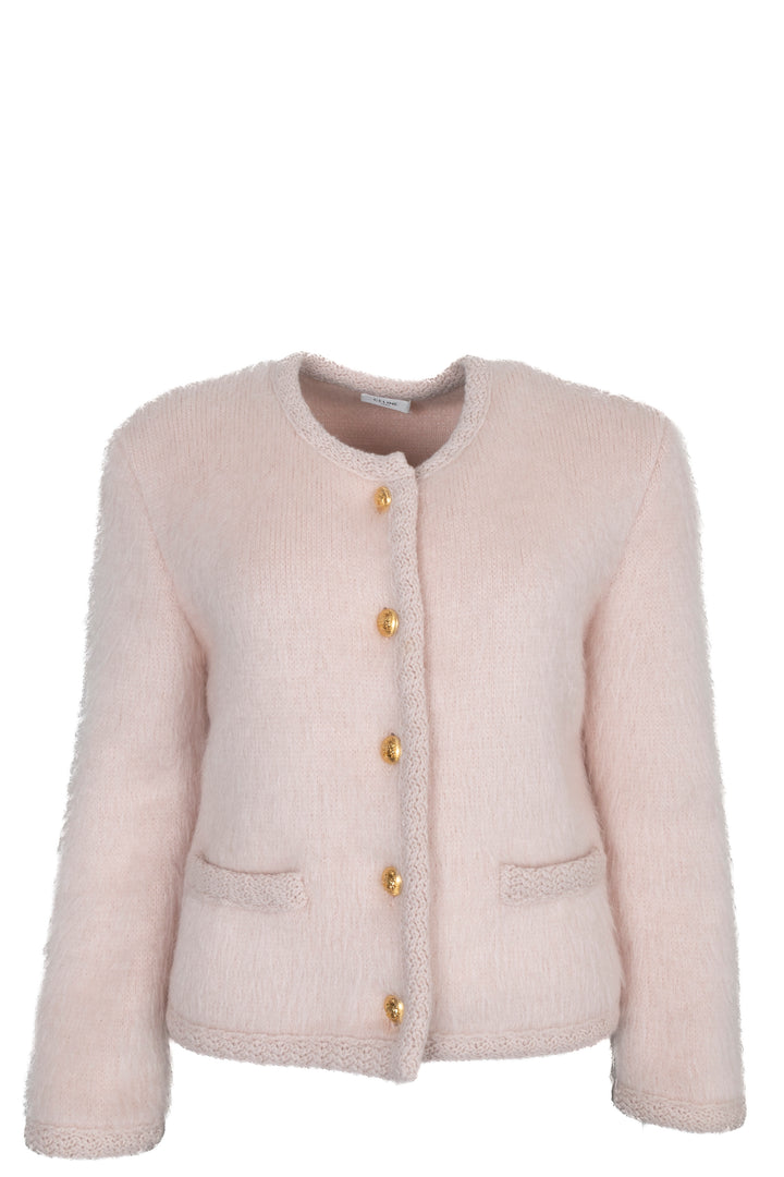 CELINE Slit Pocket Mohair Knit Cardigan Light Pink