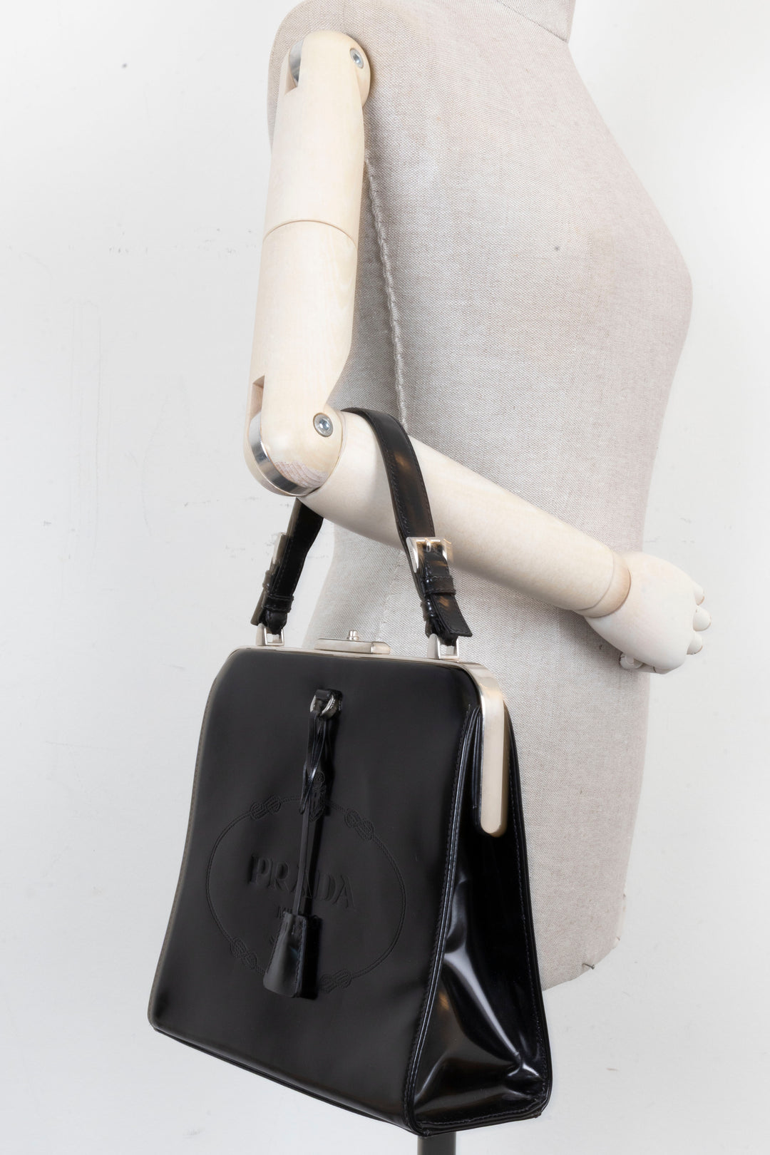 PRADA Spazzolato Frame Bag Patent Black