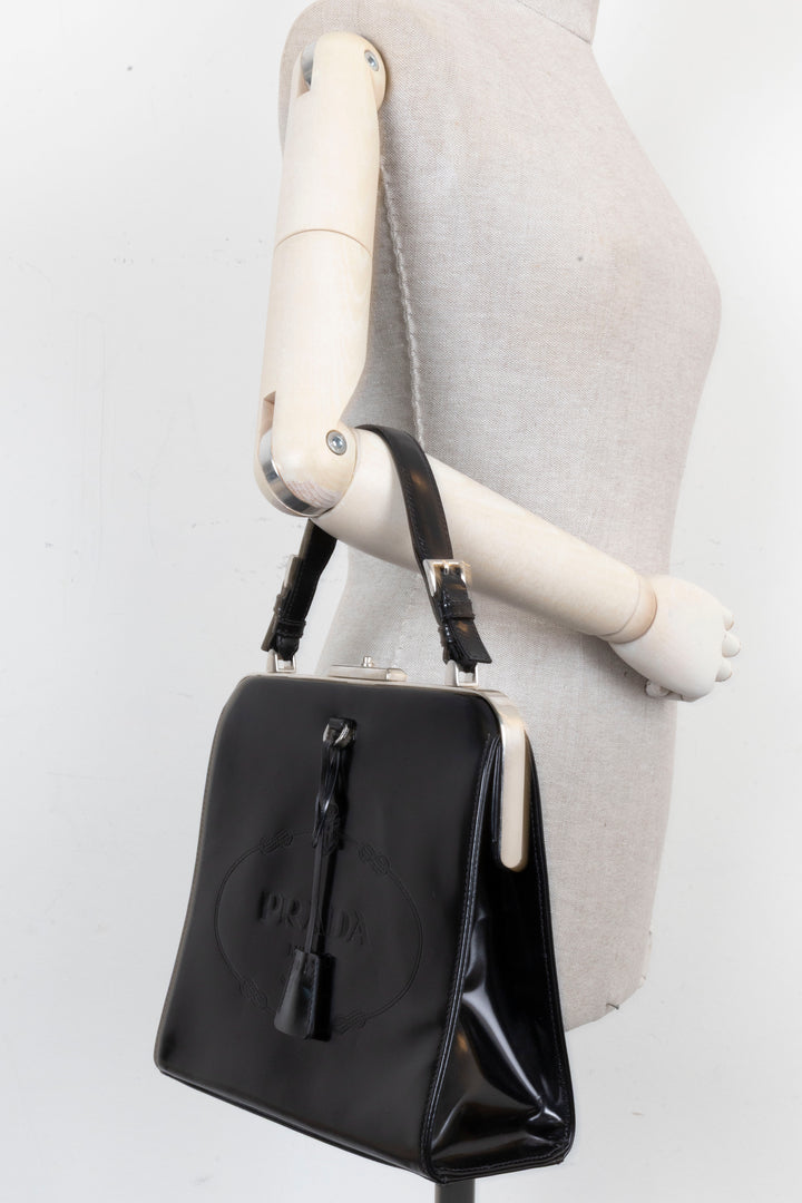 PRADA Spazzolato Frame Bag Patent Black