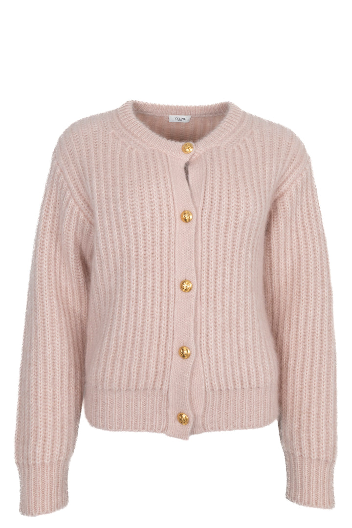 CELINE Chunky Knit Cardigan Mohair Pink