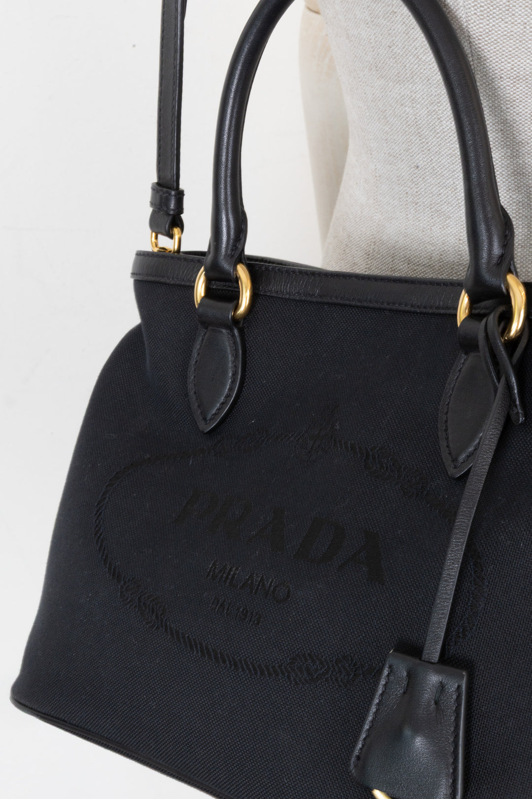 PRADA Logo Tote Bag Canvas Black