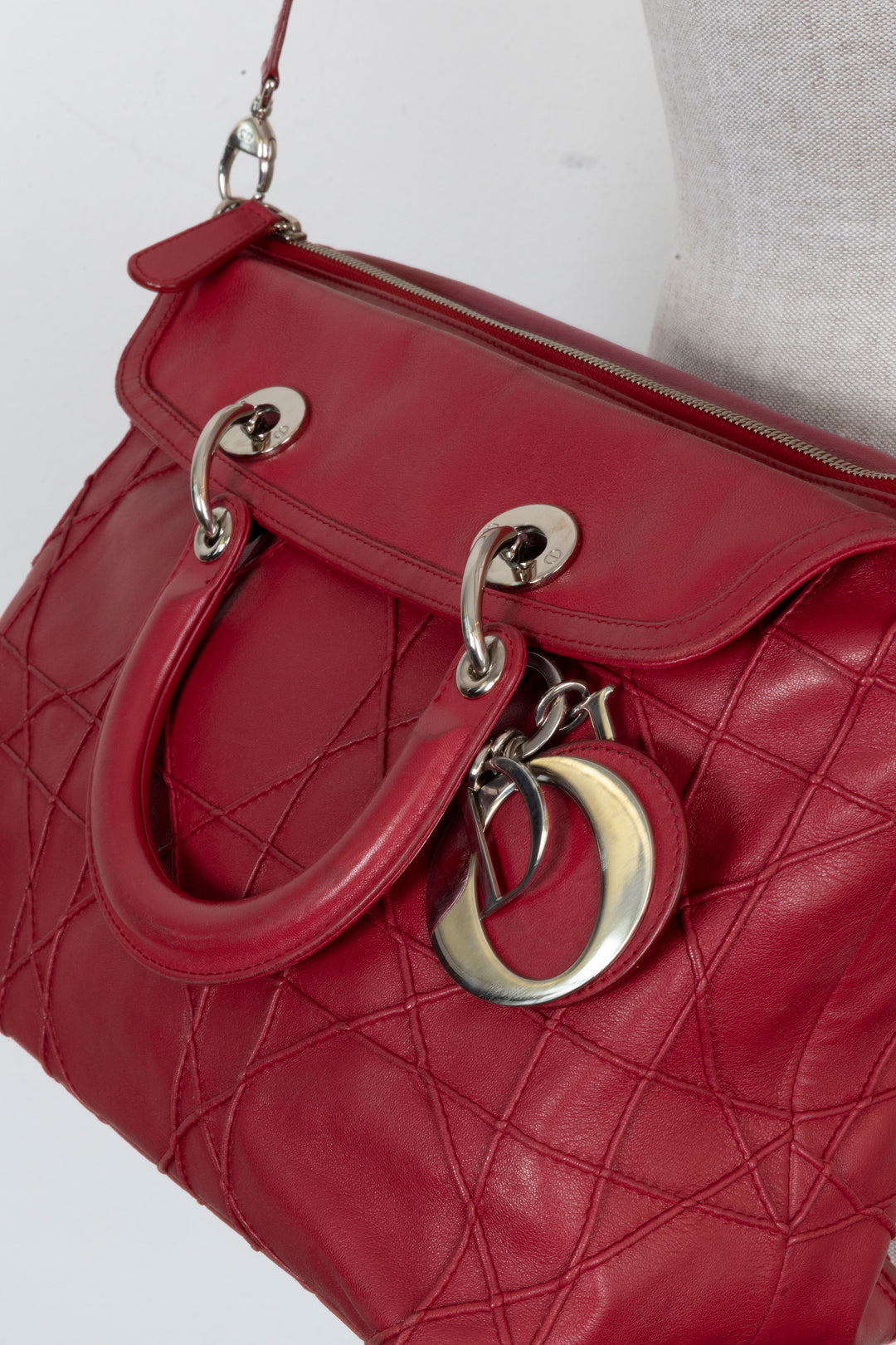 CHRISTIAN DIOR Granville Cannage Bag Leather Red