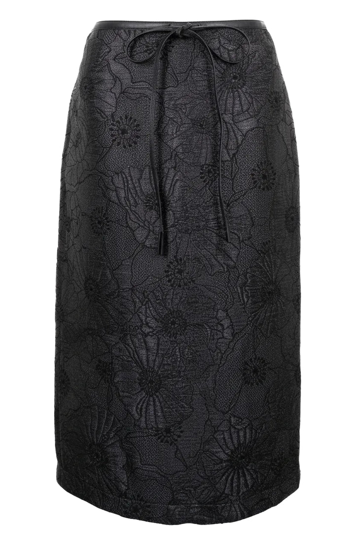 GUCCI Belted Brocade Midi Skirt Charcoal