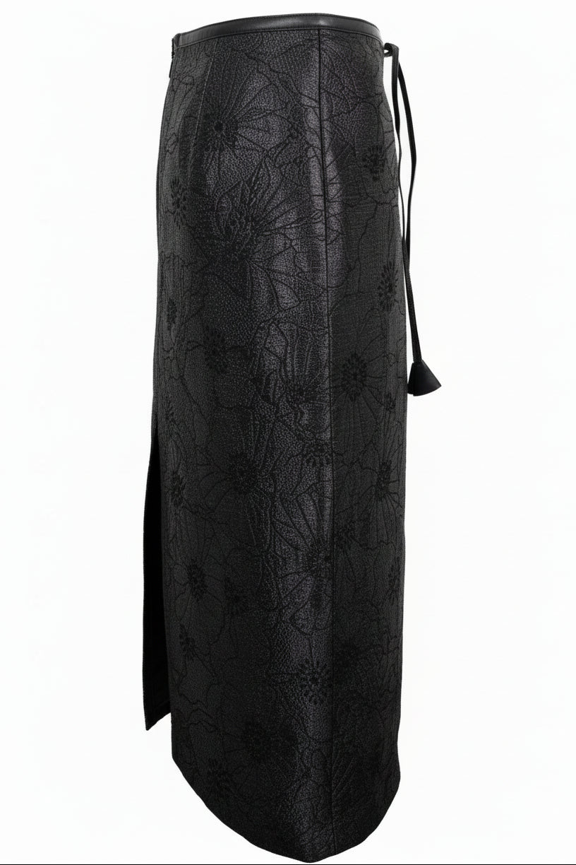 GUCCI Belted Brocade Midi Skirt Charcoal