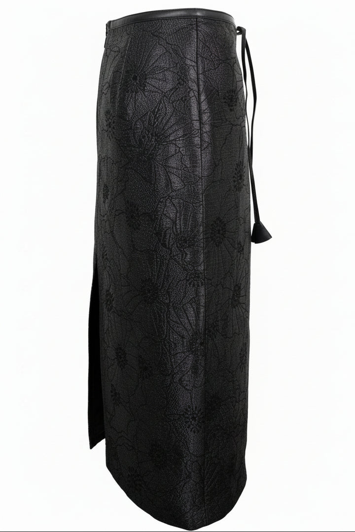 GUCCI Belted Brocade Midi Skirt Charcoal