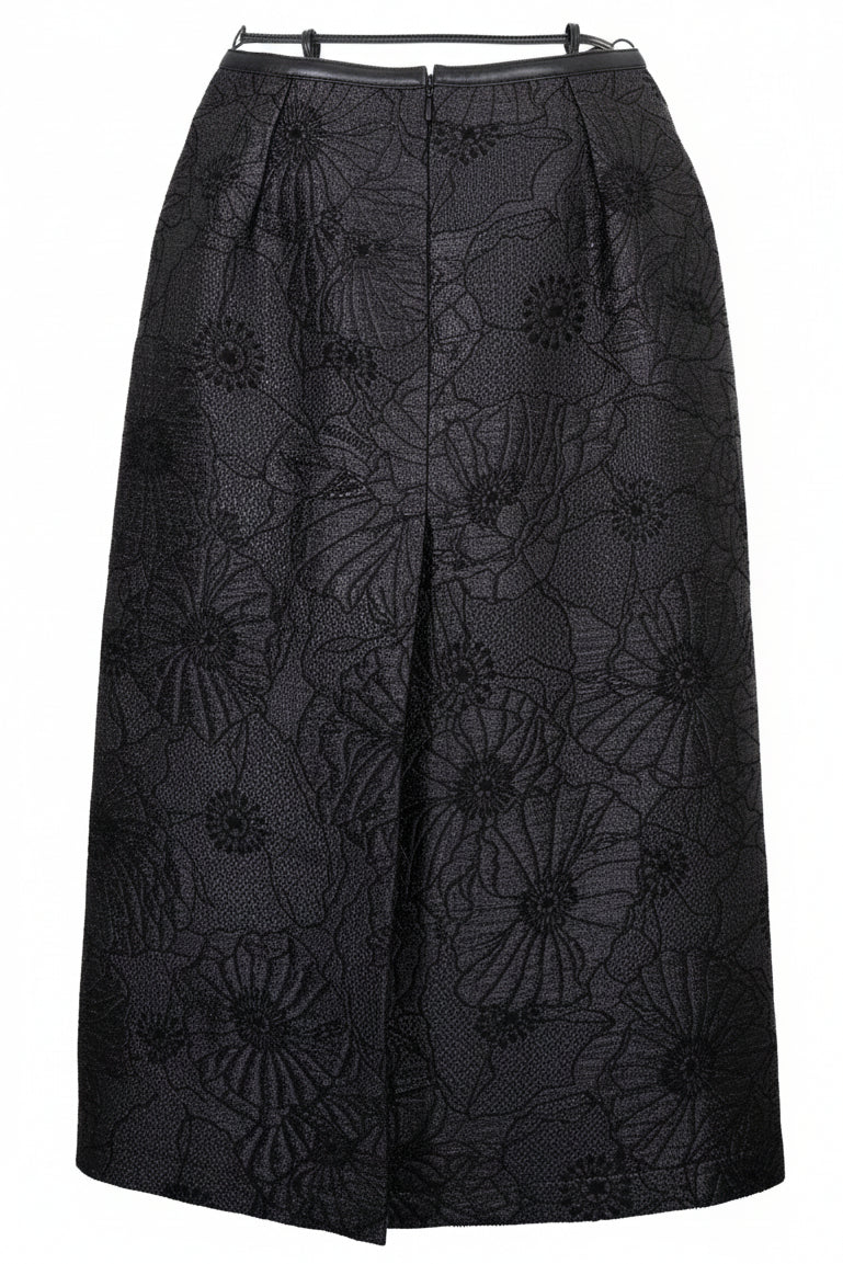 GUCCI Belted Brocade Midi Skirt Charcoal