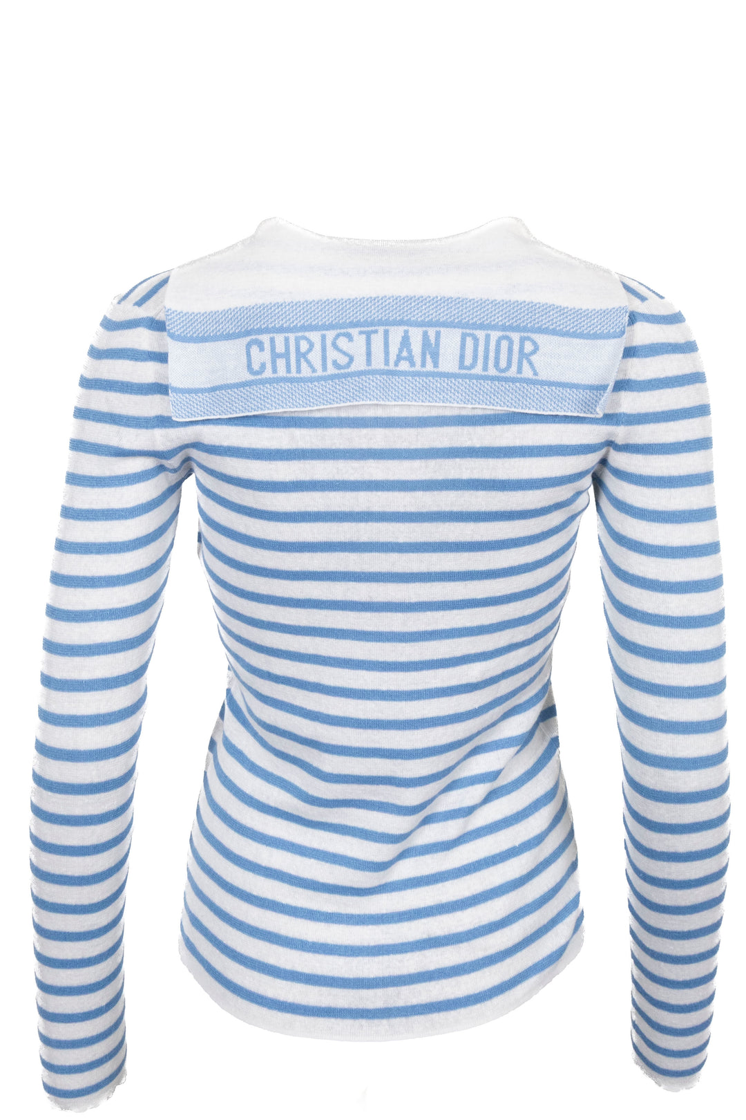 CHRISTIAN DIOR Logo Striped Knit Top Linen Blue White