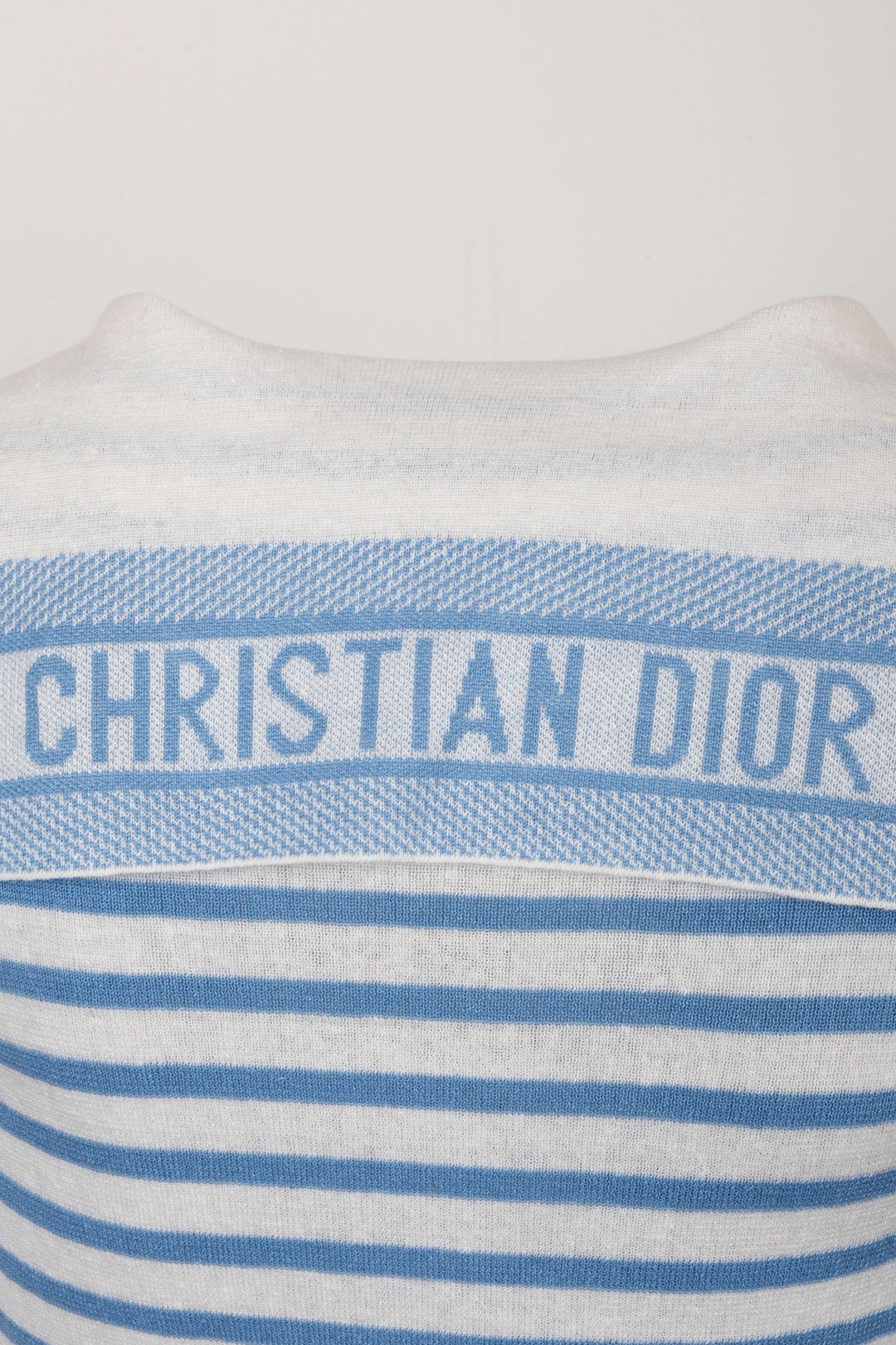 CHRISTIAN DIOR Logo Striped Knit Top Linen Blue White