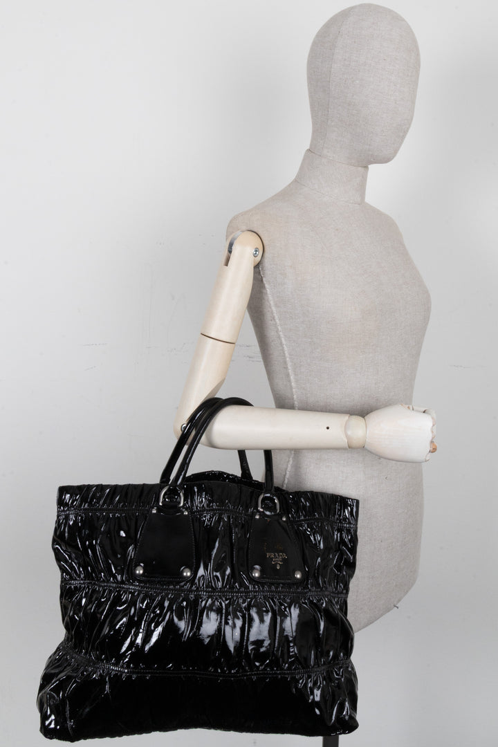PRADA Vernice Gaufre Tote Patent Black