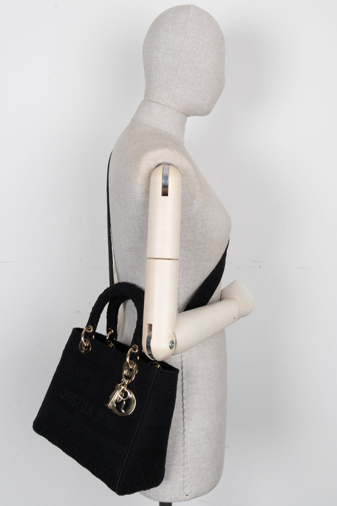 CHRISTIAN DIOR Medium Lady Dior D-Lite Canvas Black