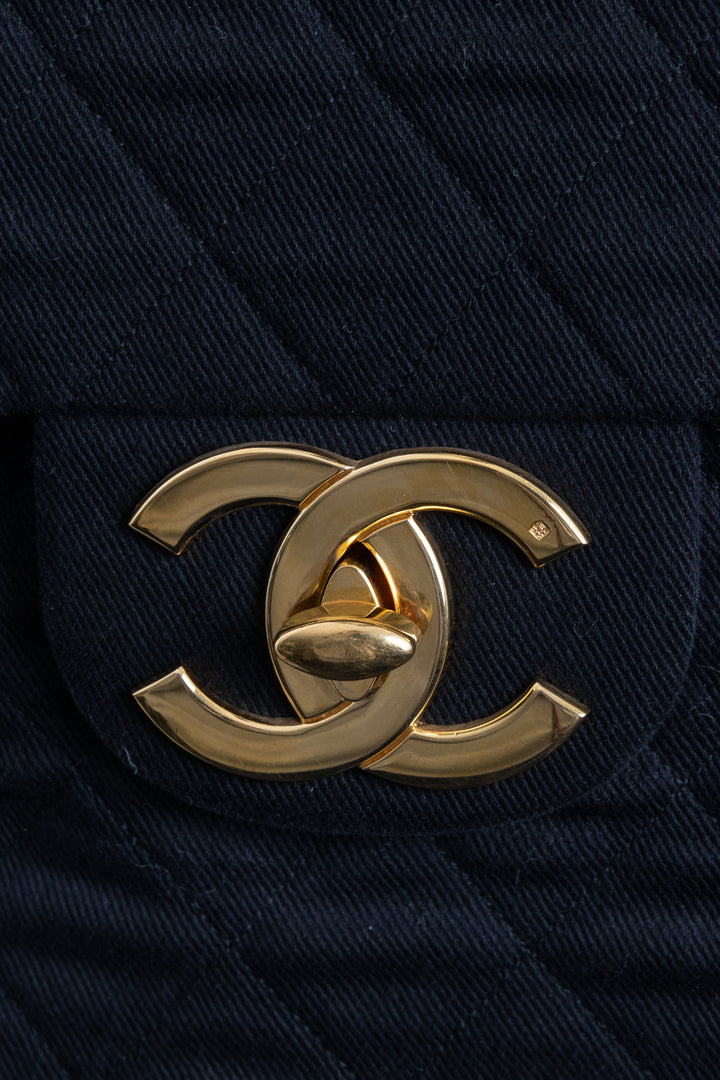 CHANEL Single Flap Bag Maxi Denim Black