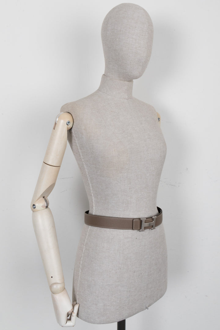 HERMÈS Constance H 32 Belt Palladium Etoupe Noir