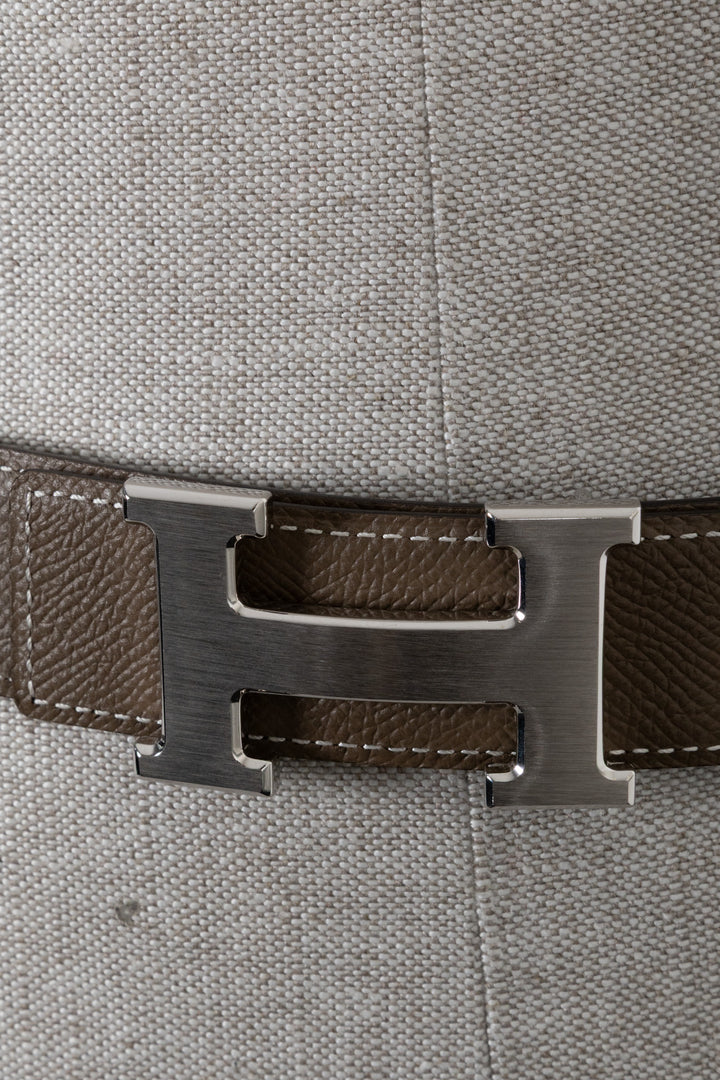 HERMÈS Constance H 32 Belt Palladium Etoupe Noir