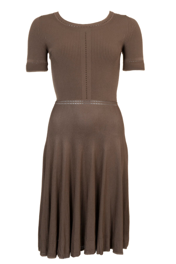 GUCCI Short Sleeve Knit Dress Brown