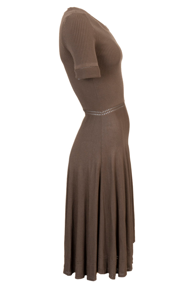 GUCCI Short Sleeve Knit Dress Brown