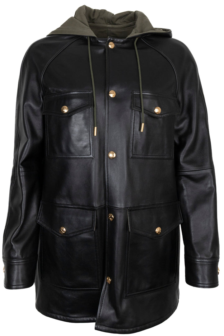 CELINE Parka Jacket Leather Black Green