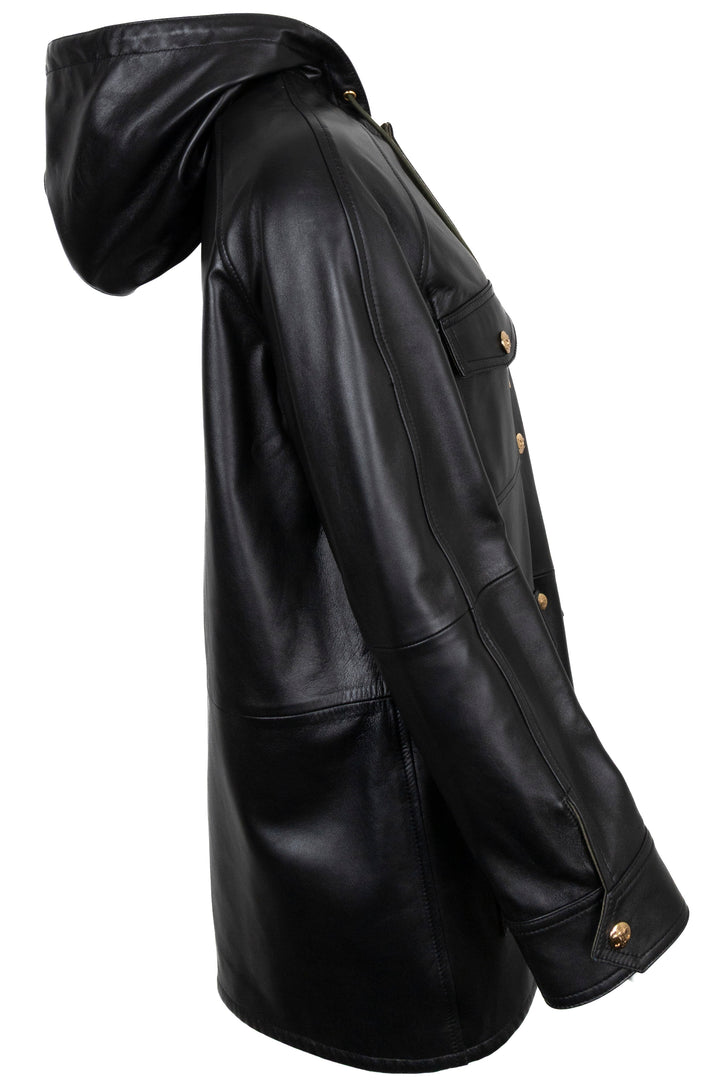 CELINE Parka Jacket Leather Black Green