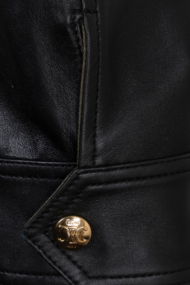 CELINE Parka Jacket Leather Black Green