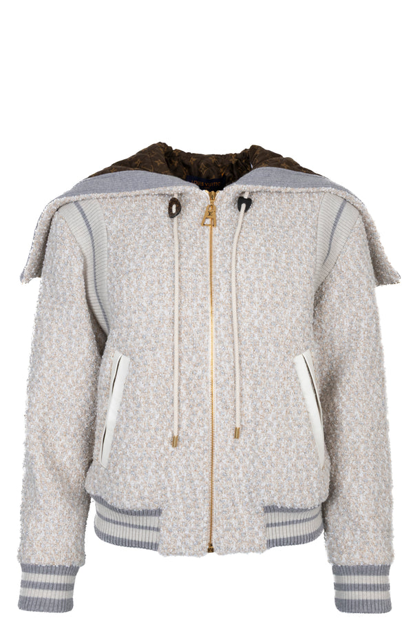 LOUIS VUITTON Veste à capuche en tweed multicolore style universitaire