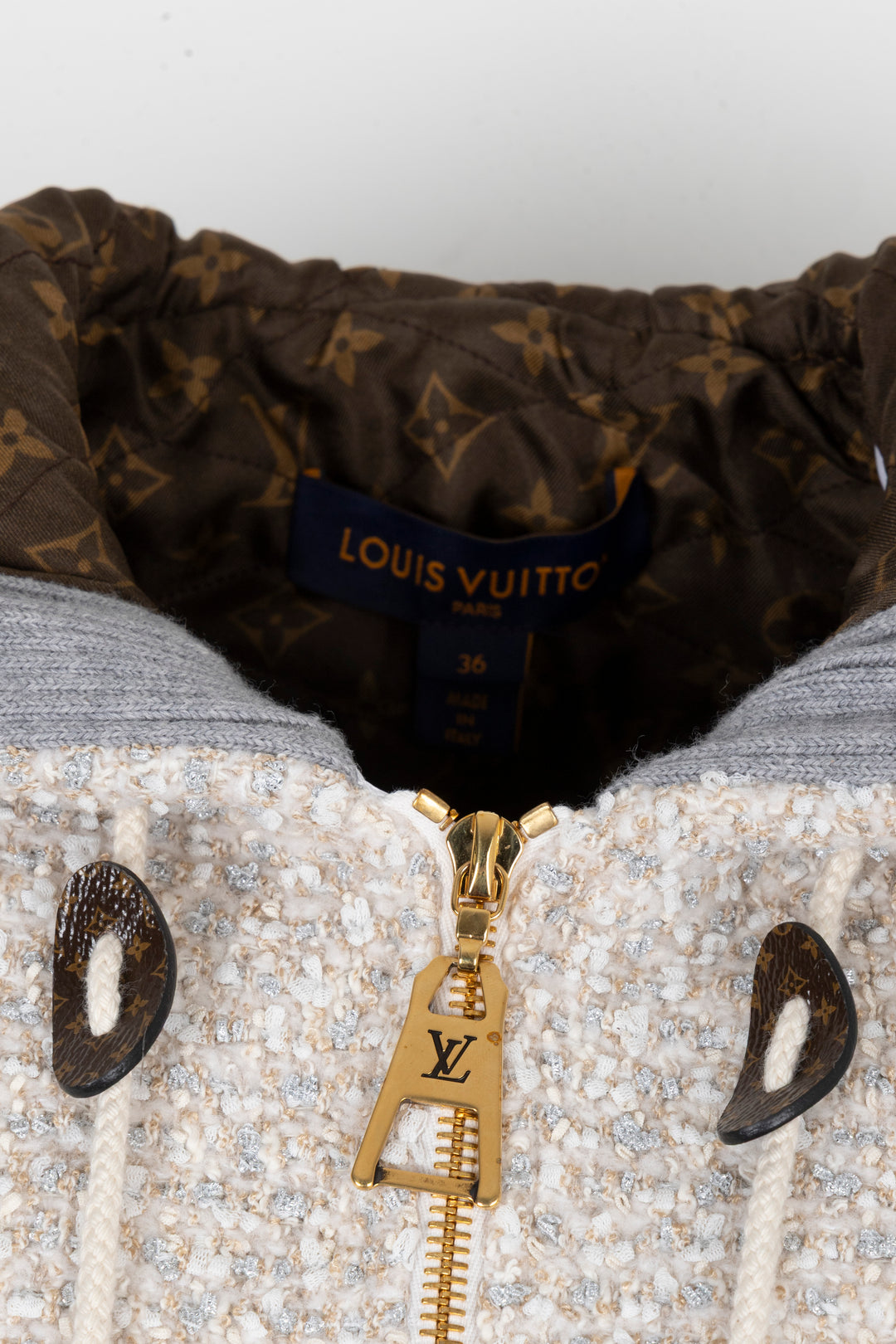 LOUIS VUITTON Tweed Hooded College Jacket Multicolor
