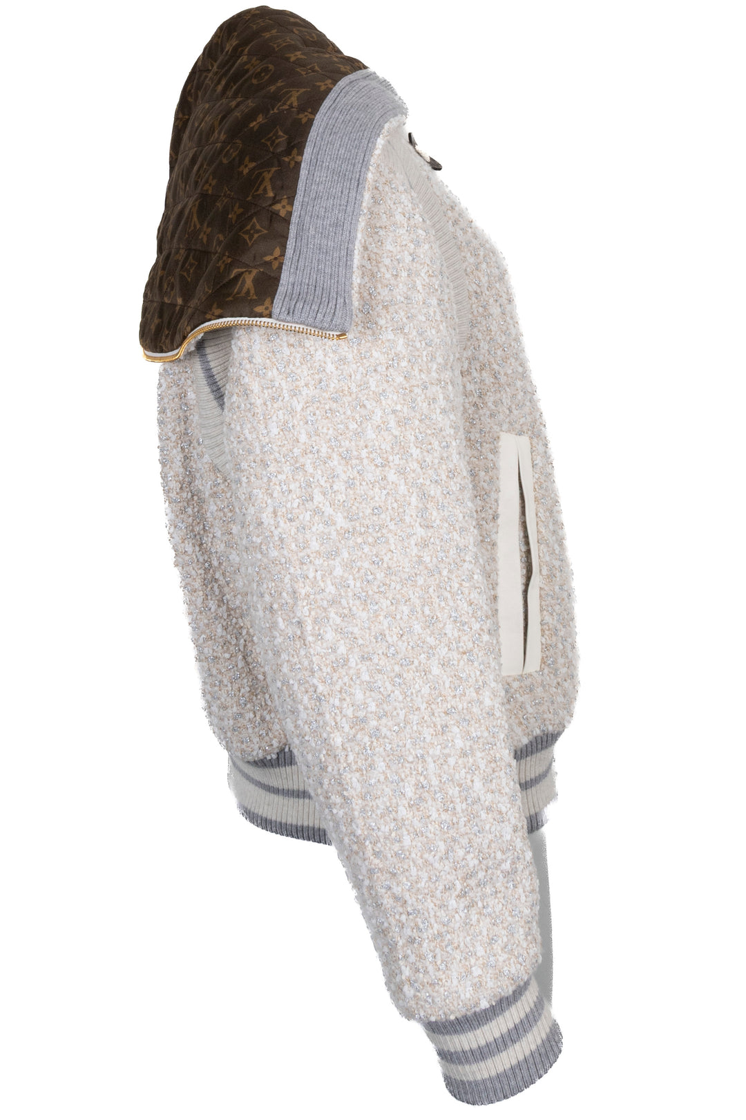 LOUIS VUITTON Tweed Hooded College Jacket Multicolor