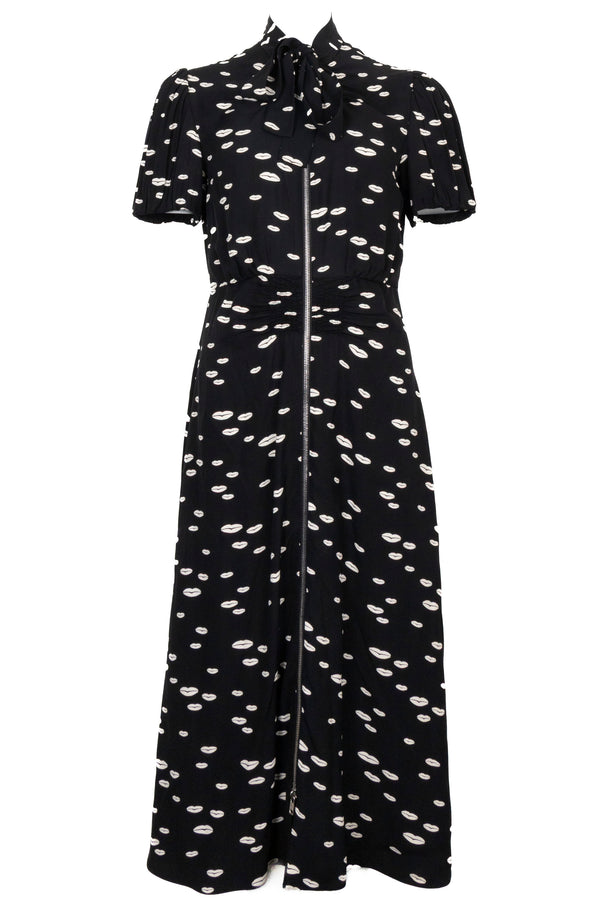 Robe midi noire à imprimé lèvres PRADA 2020