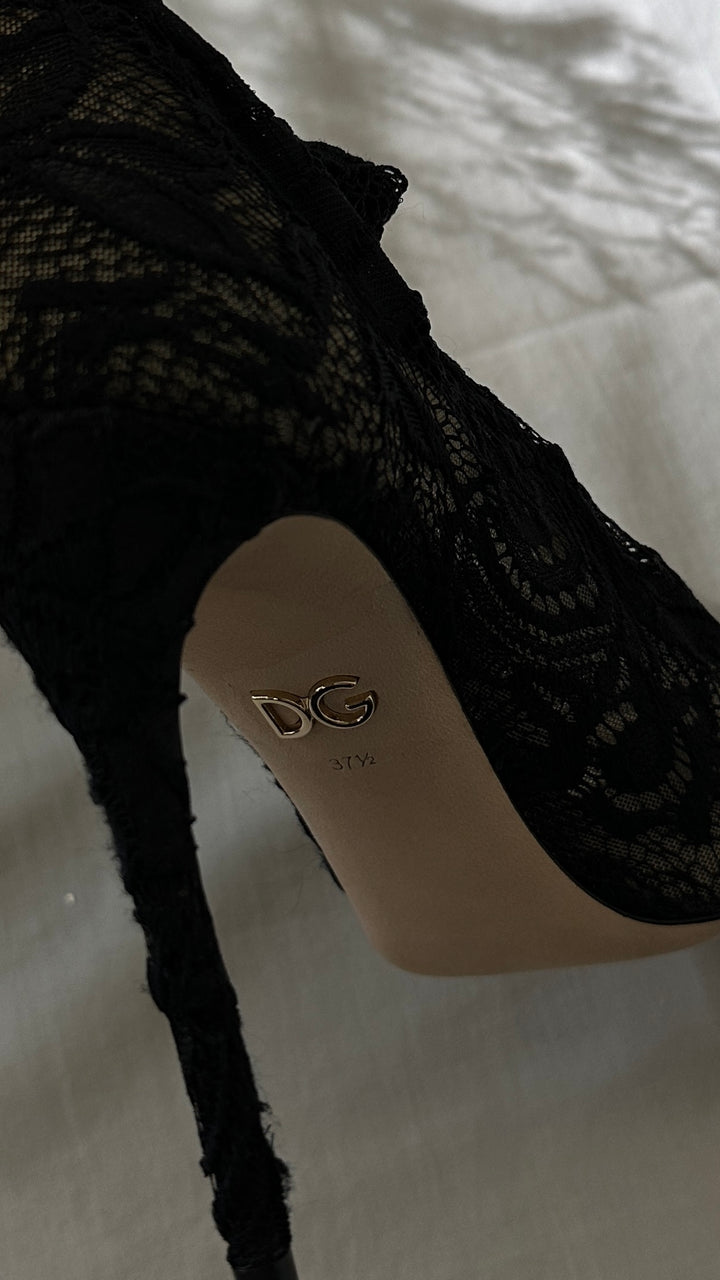 DOLCE&GABBANA Lace Overknee Heels Black