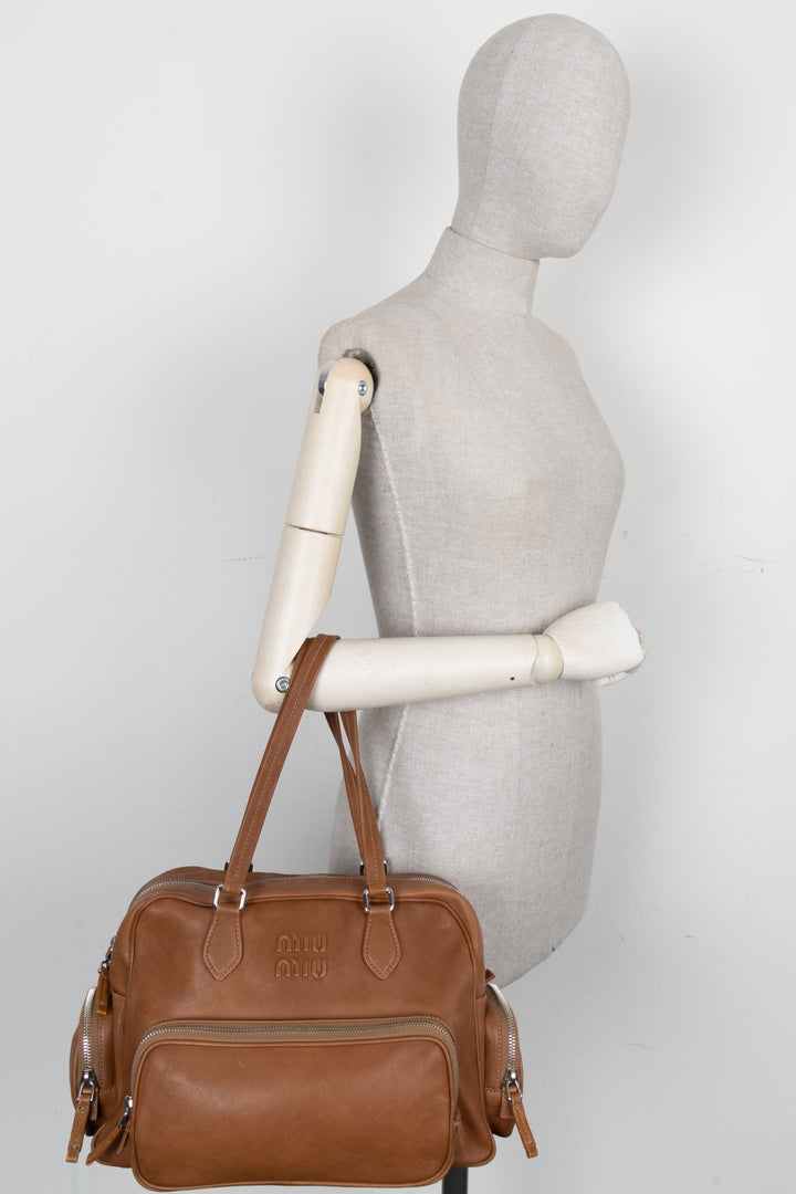 MIUMIU Pocket Tote Bag Distressed Brown